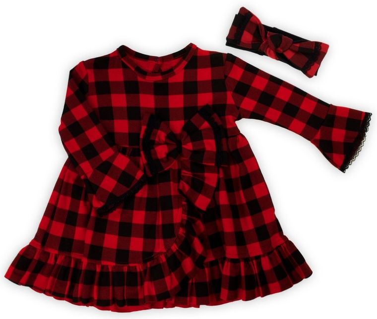 Komplet dziewczęcy, Sukienka, Opaska, czerwono-czarny, Nicol