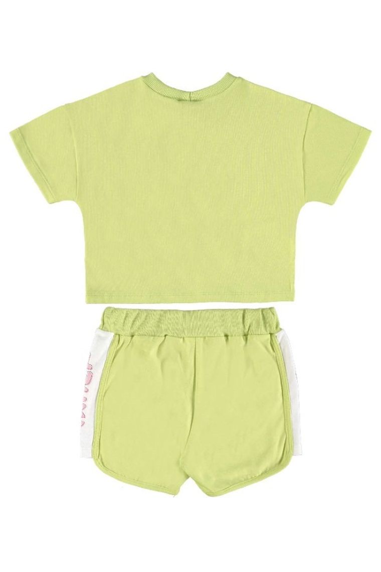 Komplet dziewczęcy, T-shirt crop top, Szorty, zielony, Quimby