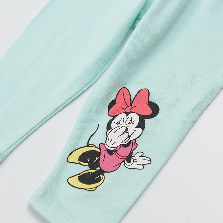 Komplet dziewczęcy, T-shirt, Legginsy, szaro-miętowy, Myszka Minnie