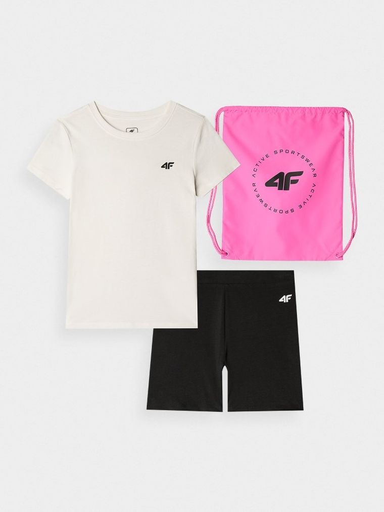 Komplet dziewczęcy, T-shirt, Szorty, Worek sportowy, mix, 4F