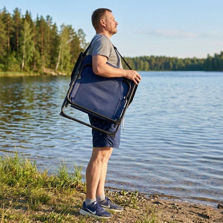 Koopman, fotel plażowy z podłokietnikami, składany, granatowy, 25-52-54/66 cm