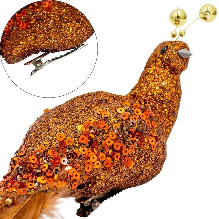 Koopman, ptaszek dekoracyjny na klipsie, brązowo-miedziany, 38 cm