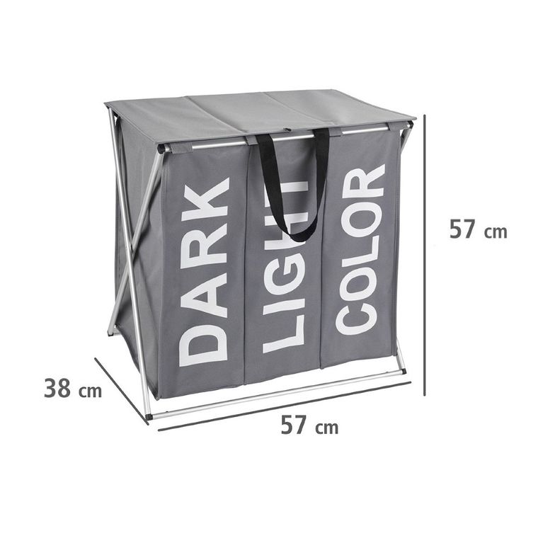 Kosz trójkomorowy na brudną bieliznę, składany, Trio Top, 57-57-38 cm