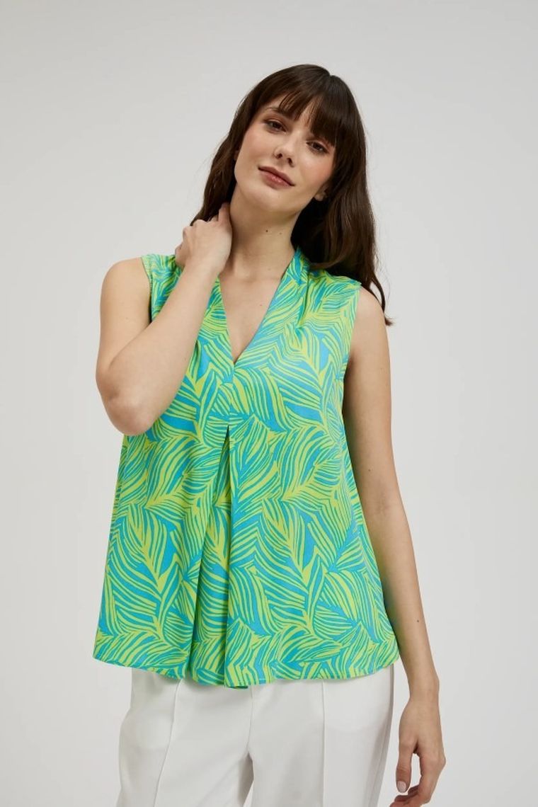 Koszula damska bez rękawów, turkusowa, Moodo