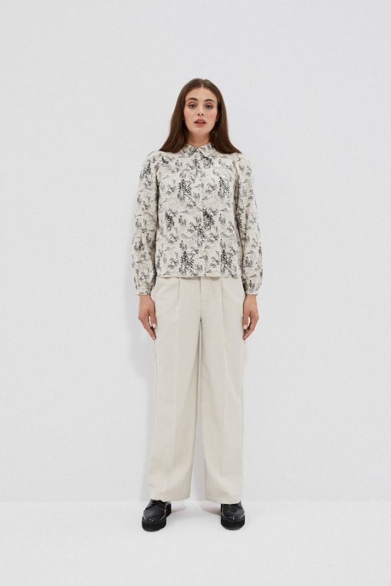 Koszula damska z długim rękawem, beżowa, Moodo