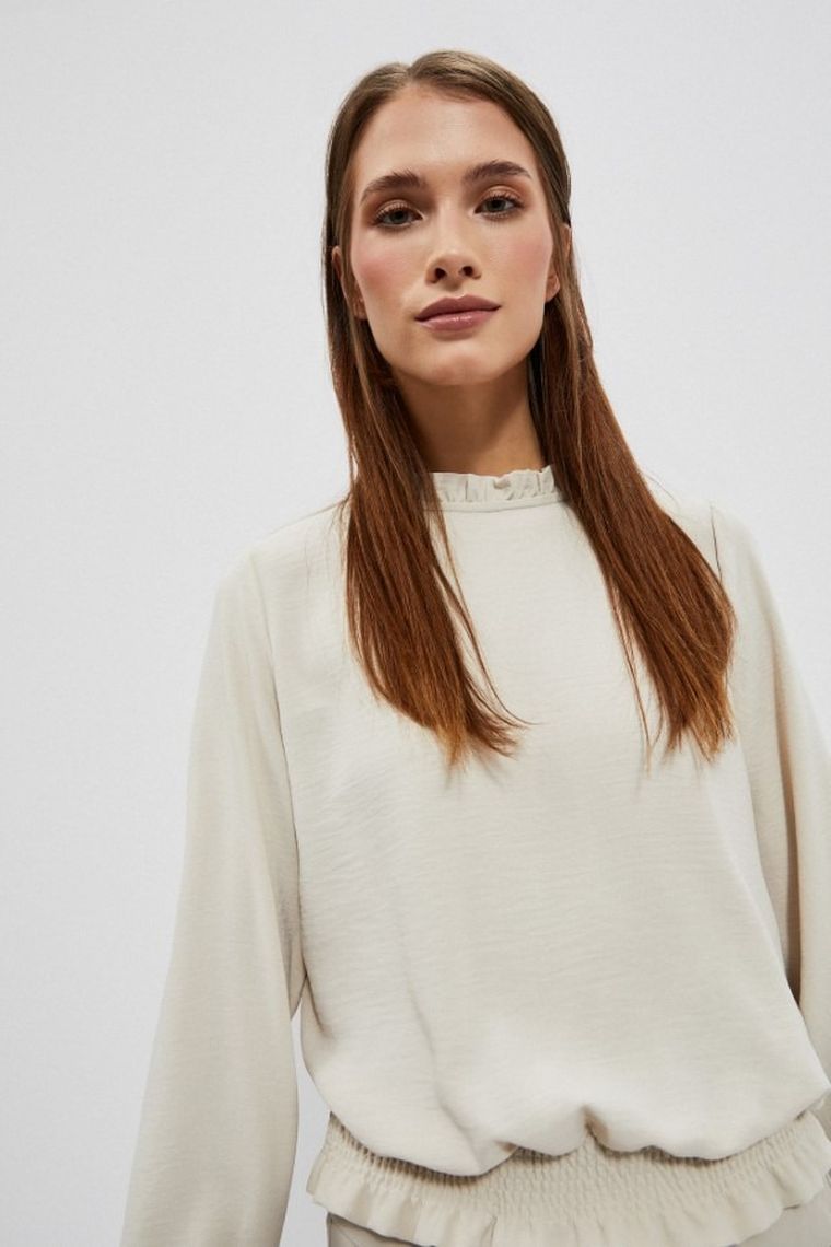 Koszula damska z długim rękawem, beżowa, Moodo