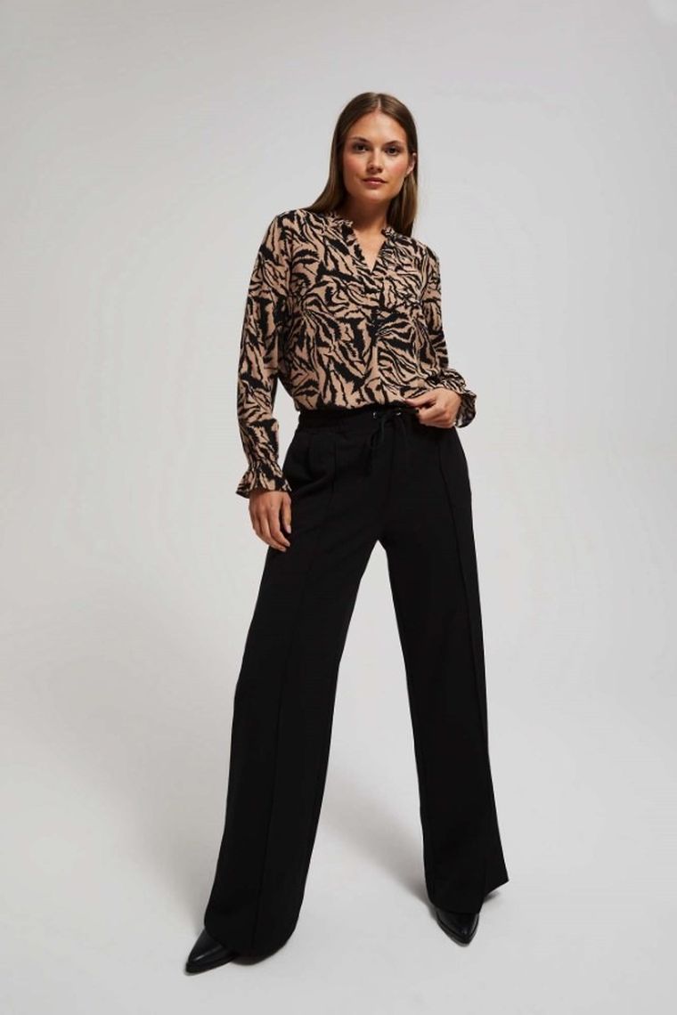 Koszula damska z długim rękawem, beżowa, Moodo