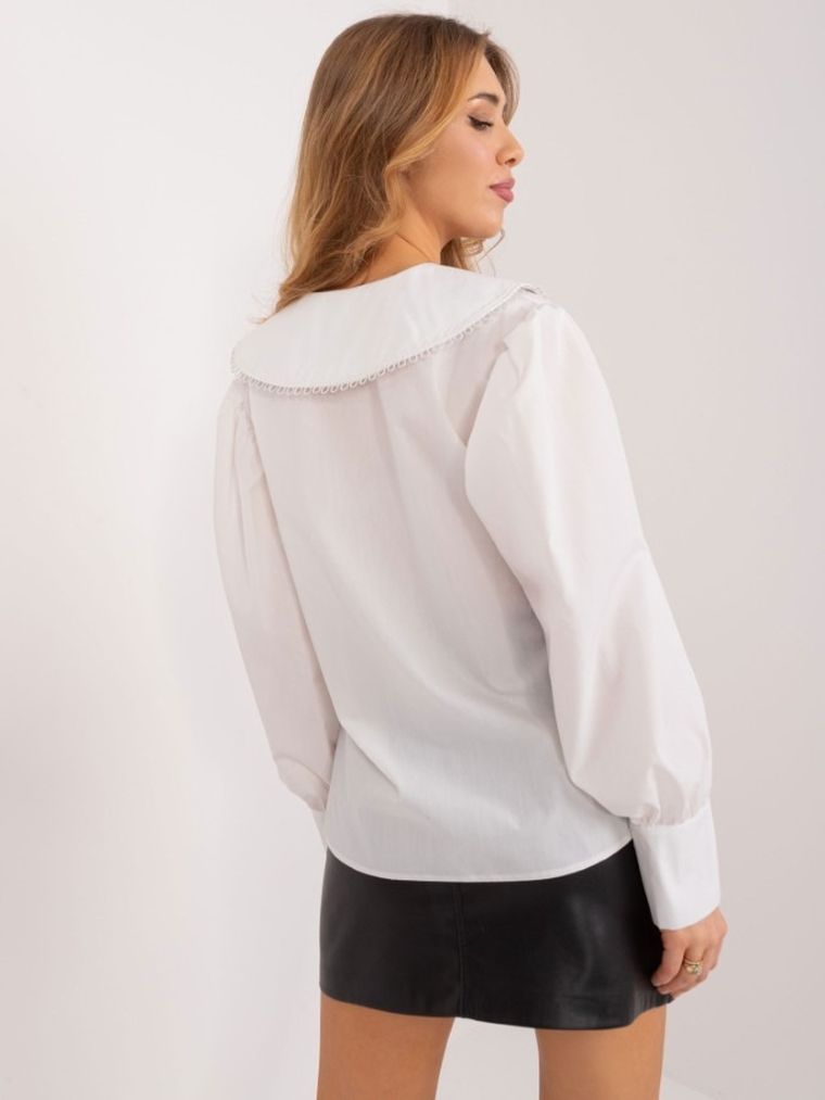 Koszula damska z długim rękawem, biała, Lakerta