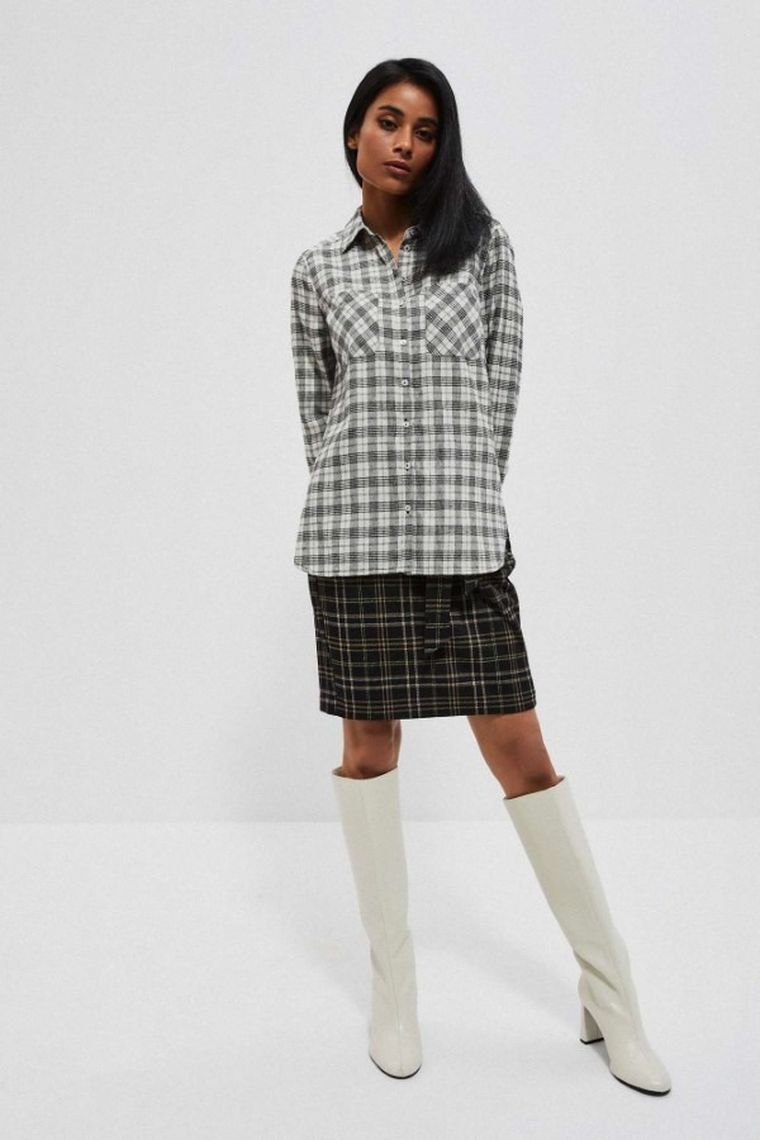 Koszula damska z długim rękawem, biała, Moodo