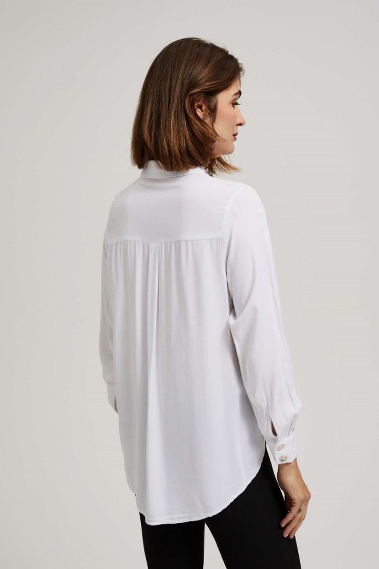 Koszula damska z długim rękawem, biała, Moodo