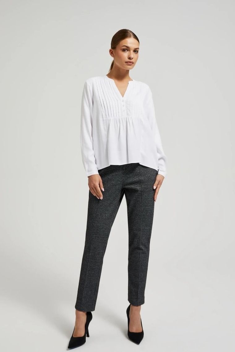 Koszula damska z długim rękawem, biała, Moodo