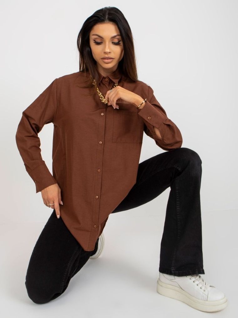 Koszula damska z długim rękawem, brązowa, Factory Price