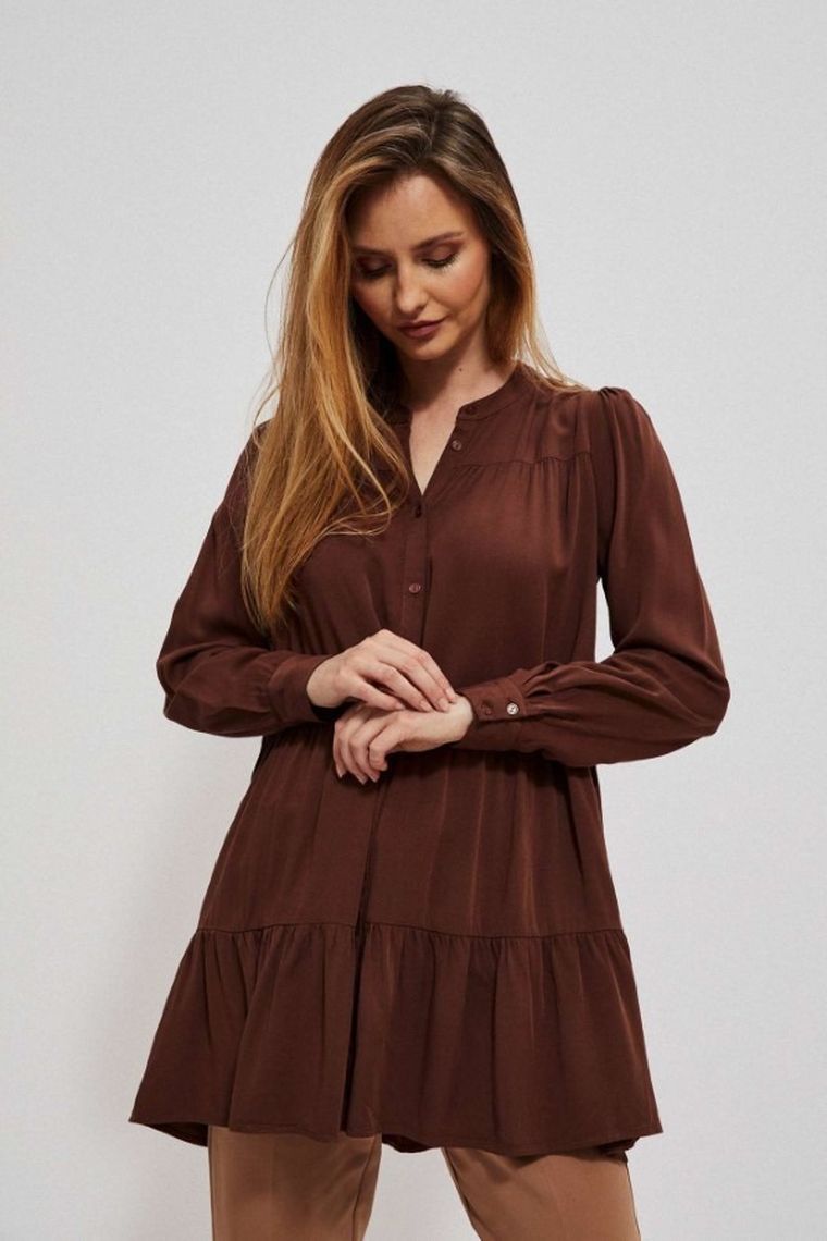 Koszula damska z długim rękawem, brązowa, Moodo