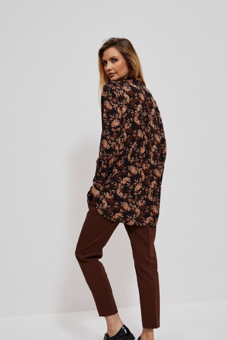 Koszula damska z długim rękawem, brązowa, Moodo