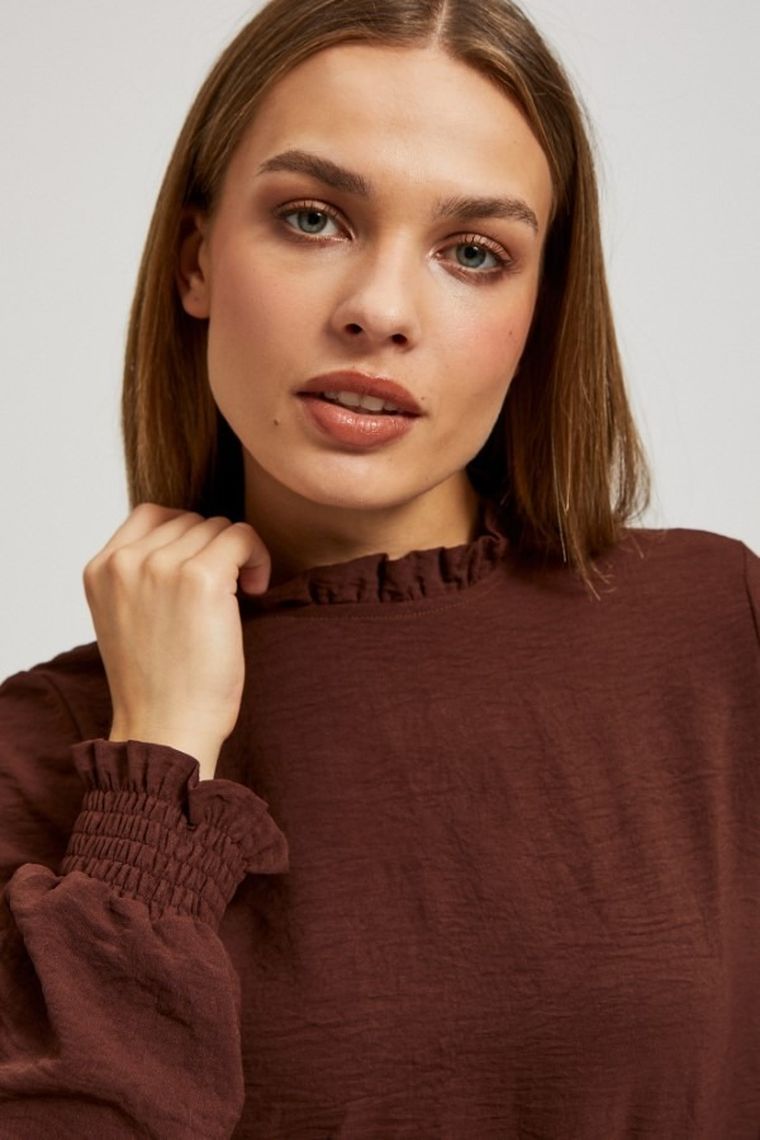 Koszula damska z długim rękawem, brązowa, Moodo