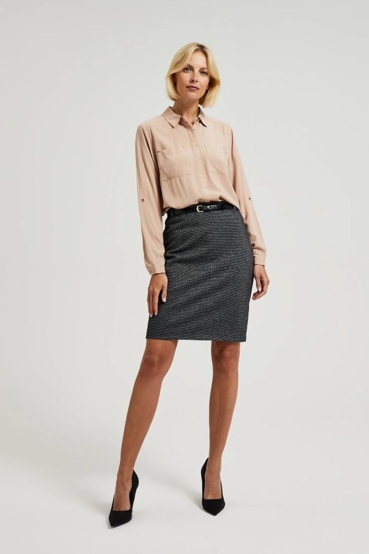 Koszula damska z długim rękawem, brązowa, Moodo