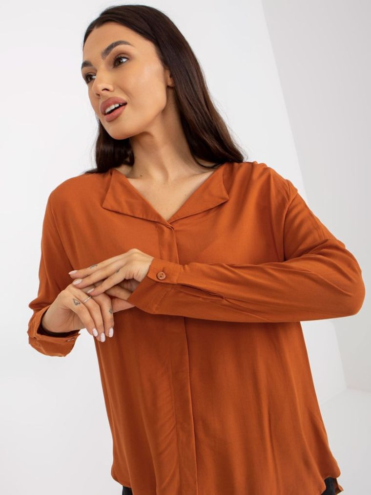 Koszula damska z długim rękawem, brązowa, Sublevel