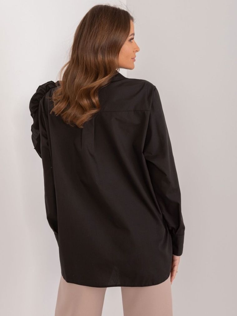 Koszula damska z długim rękawem, czarna, Lakerta