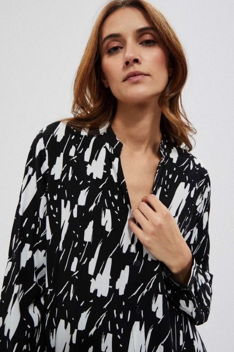 Koszula damska z długim rękawem, czarna, Moodo