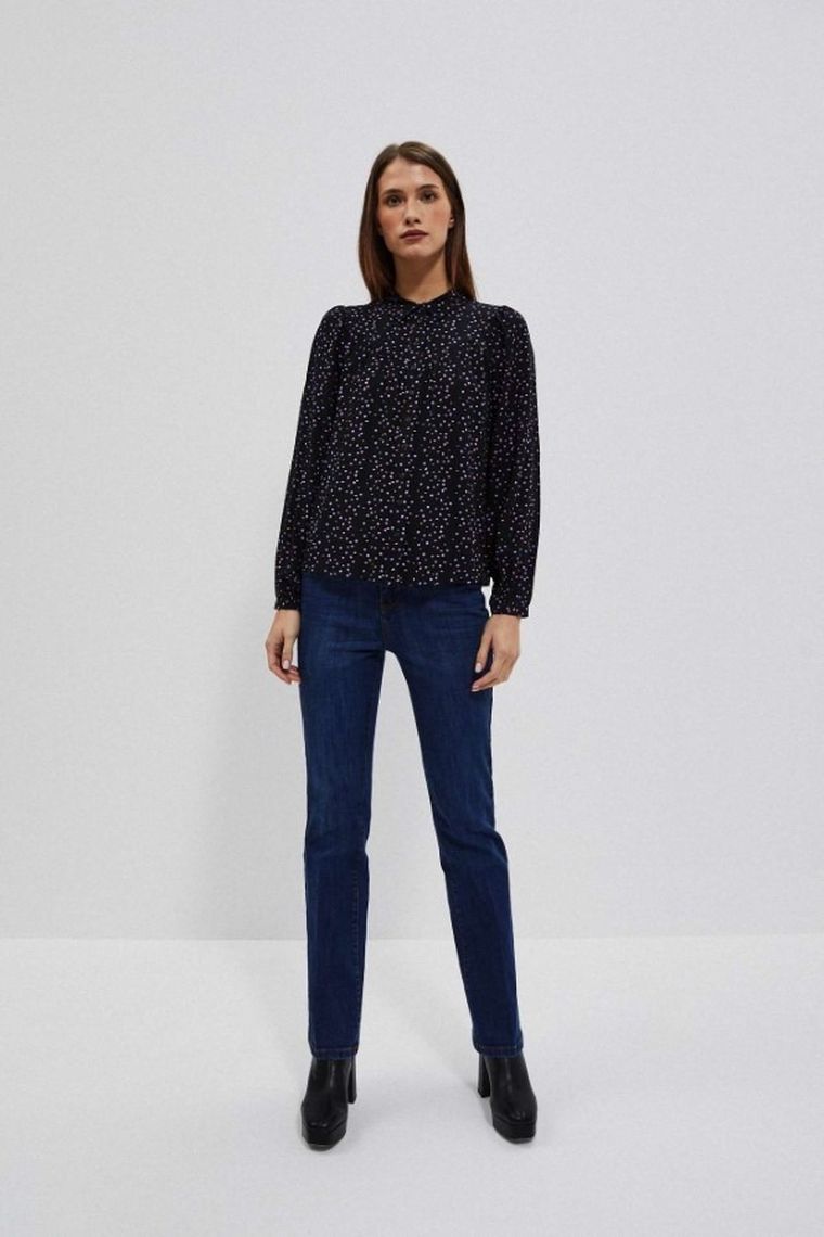 Koszula damska z długim rękawem, czarna, Moodo