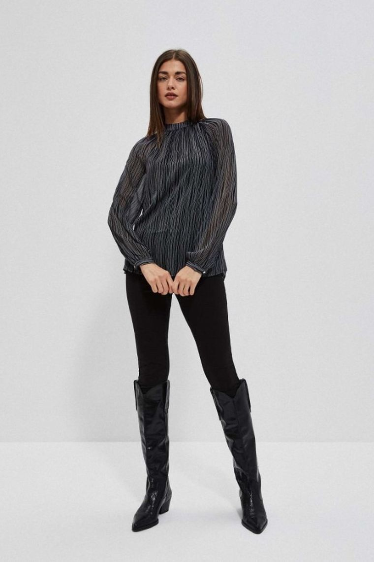 Koszula damska z długim rękawem, czarna, Moodo