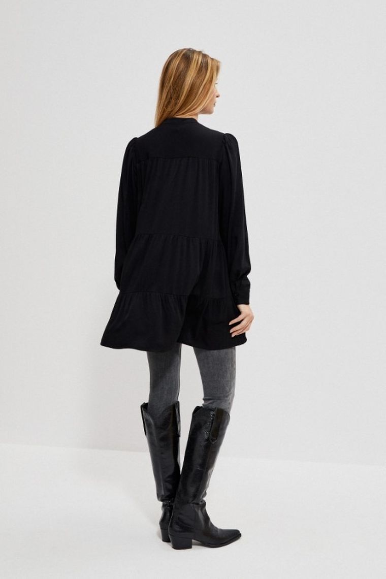 Koszula damska z długim rękawem, czarna, Moodo