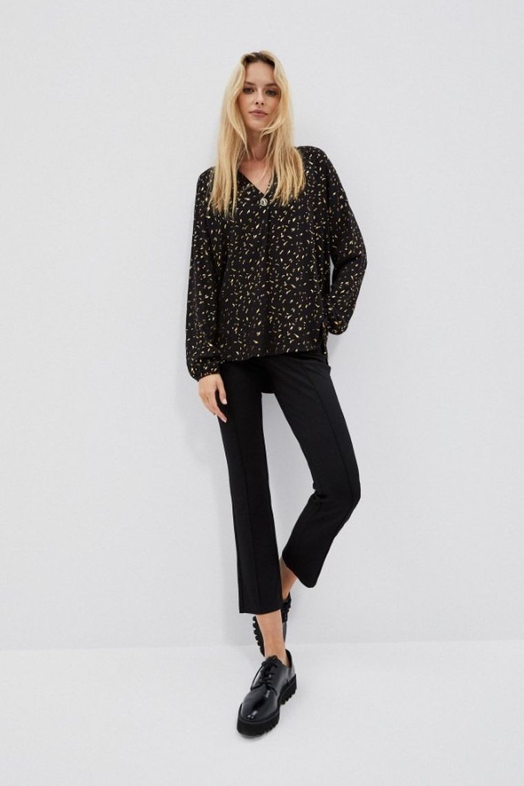 Koszula damska z długim rękawem, czarna, Moodo