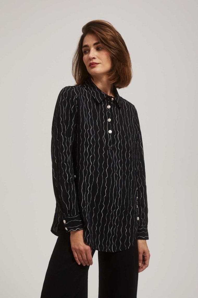 Koszula damska z długim rękawem, czarna, Moodo