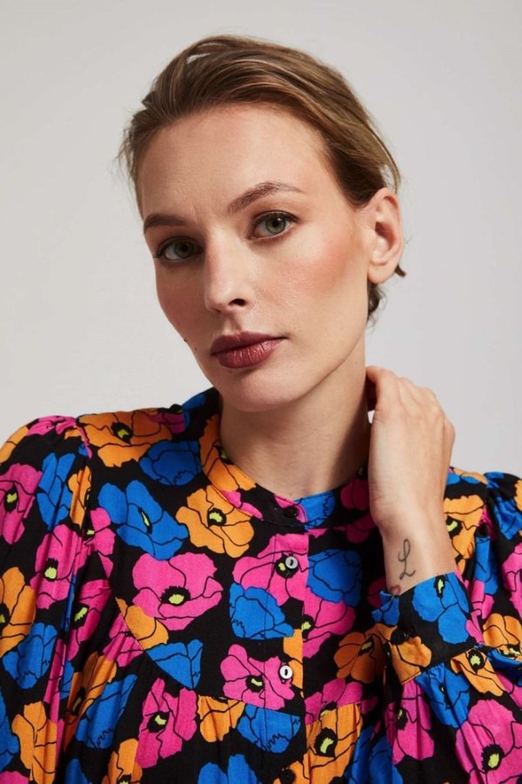 Koszula damska z długim rękawem, czarna, Moodo