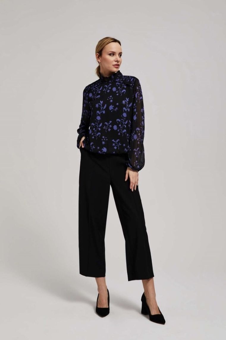 Koszula damska z długim rękawem, czarna, Moodo