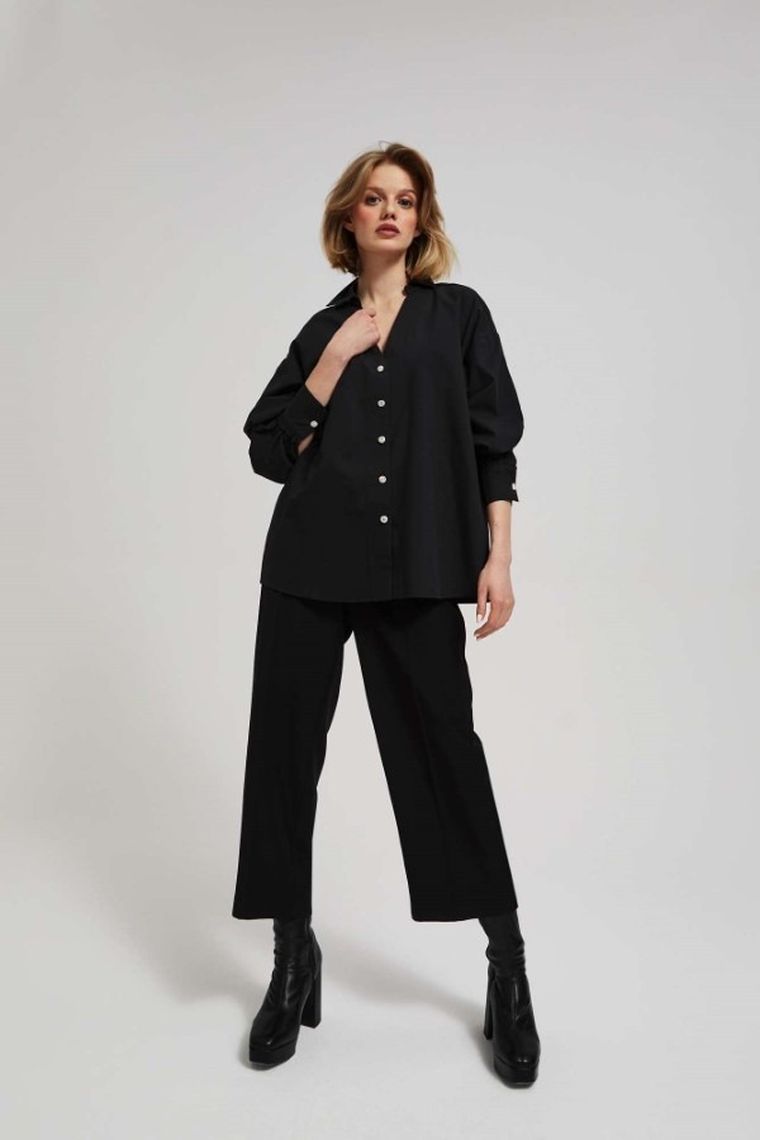 Koszula damska z długim rękawem, czarna, Moodo