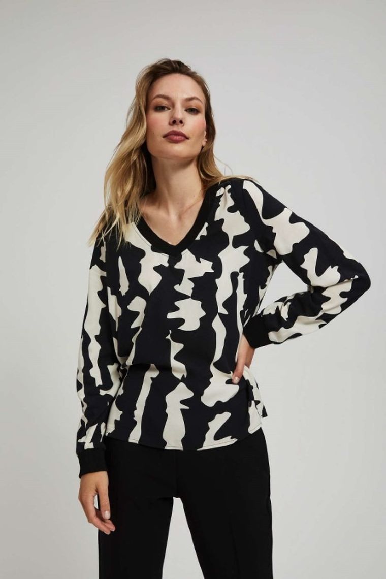 Koszula damska z długim rękawem, czarna, Moodo