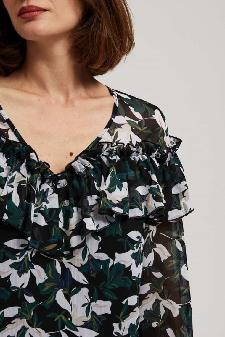 Koszula damska z długim rękawem, czarna, Moodo