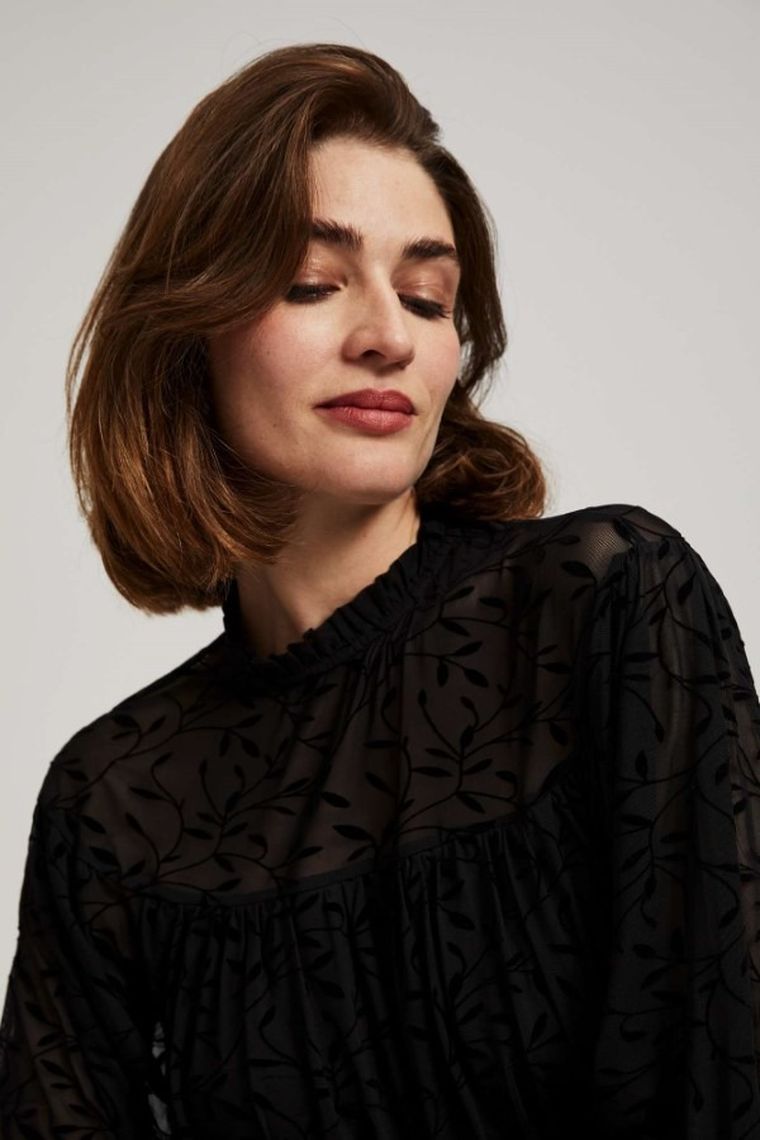 Koszula damska z długim rękawem, czarna, Moodo