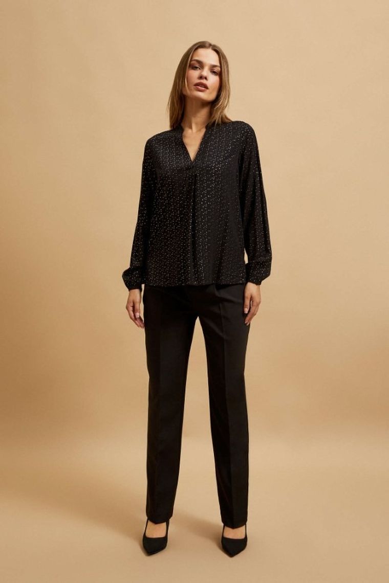 Koszula damska z długim rękawem, czarna, Moodo