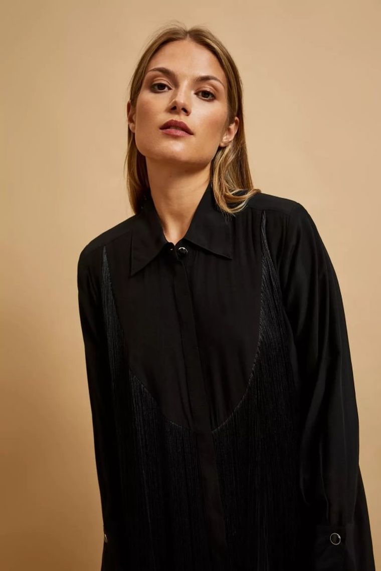 Koszula damska z długim rękawem, czarna, Moodo
