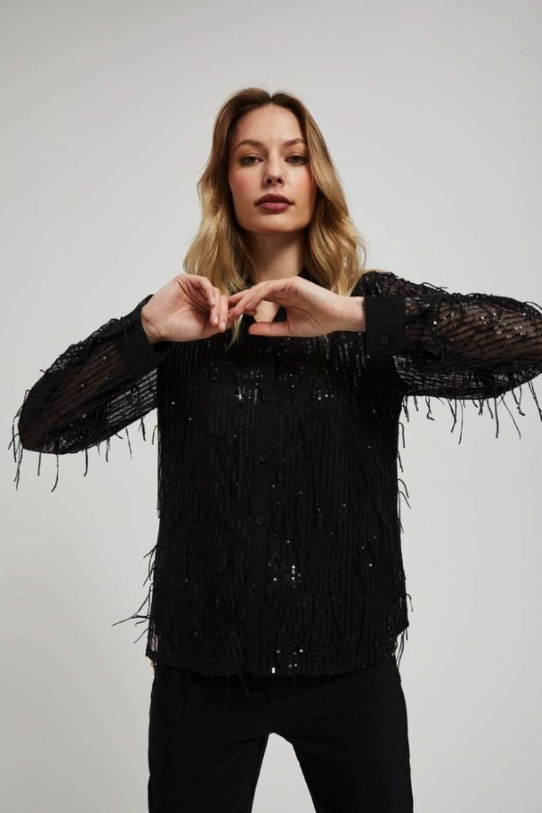 Koszula damska z długim rękawem, czarna, Moodo