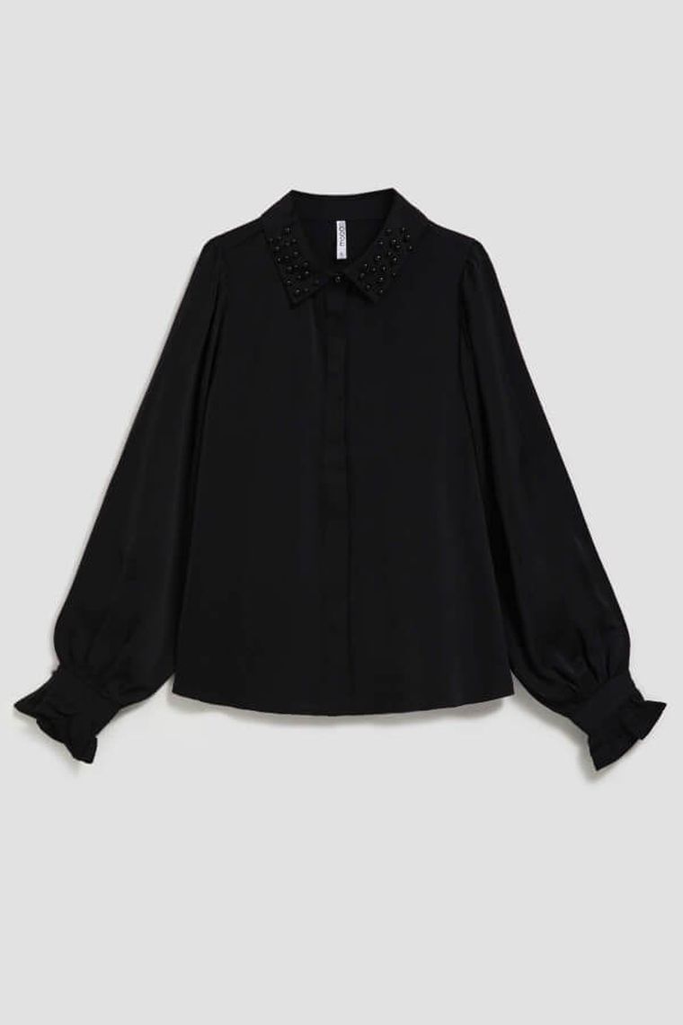 Koszula damska z długim rękawem, czarna, Moodo