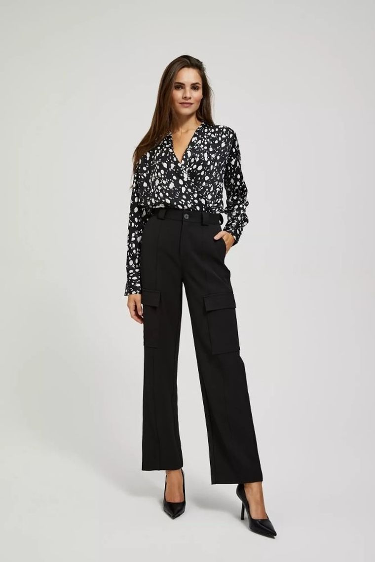 Koszula damska z długim rękawem, czarna, Moodo