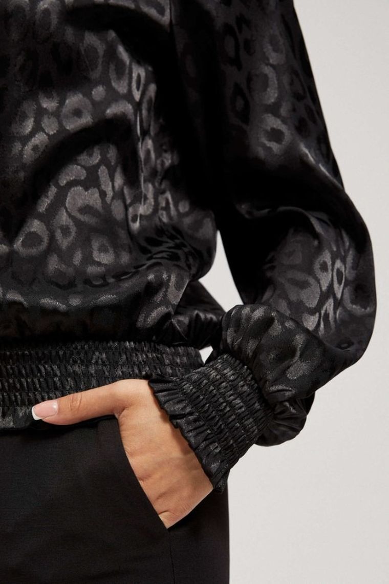 Koszula damska z długim rękawem, czarna, Moodo