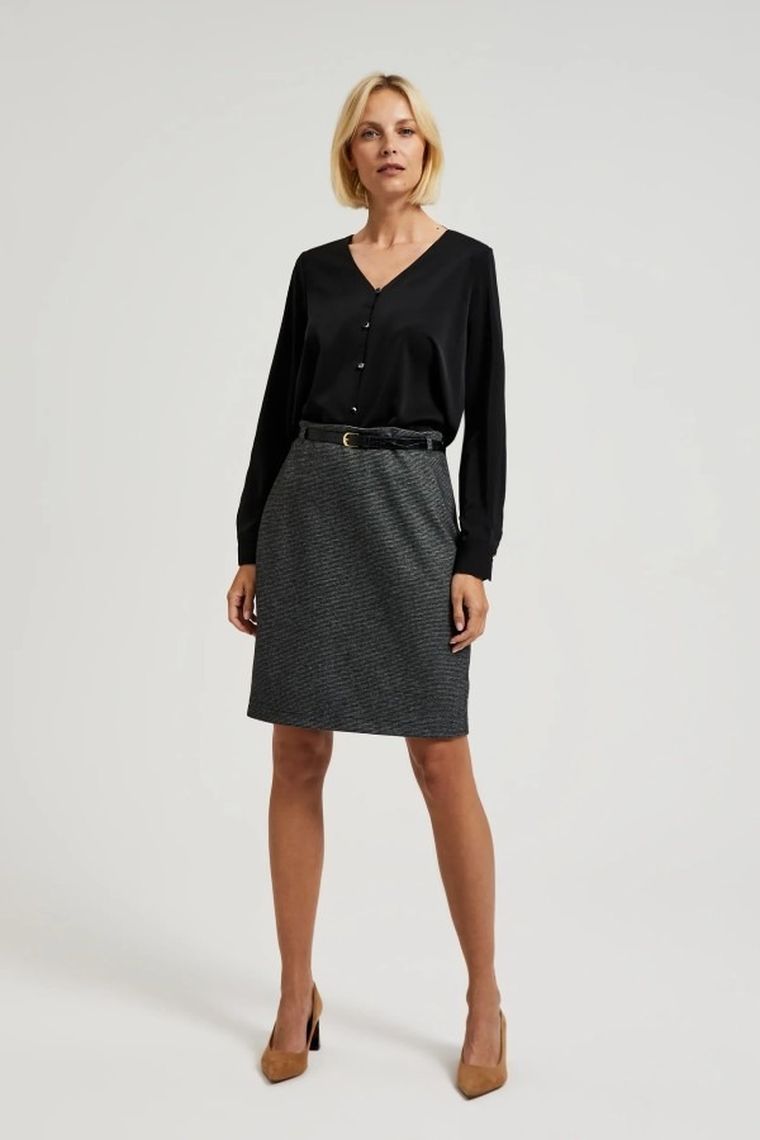 Koszula damska z długim rękawem, czarna, Moodo