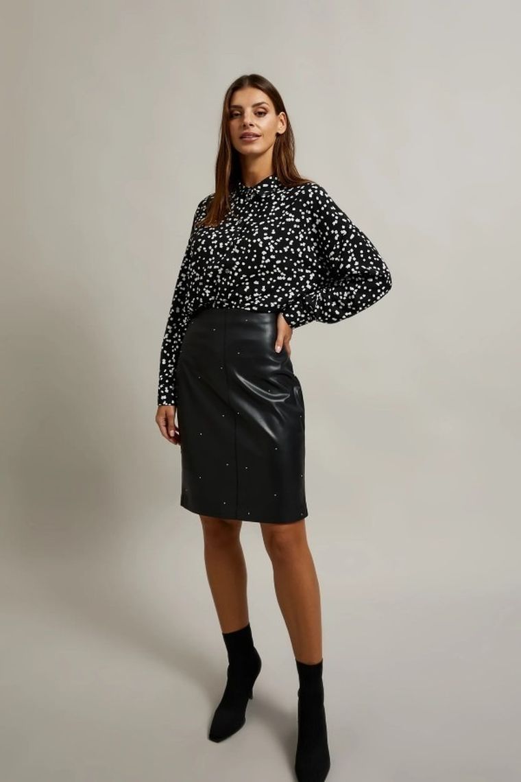 Koszula damska z długim rękawem, czarna, Moodo