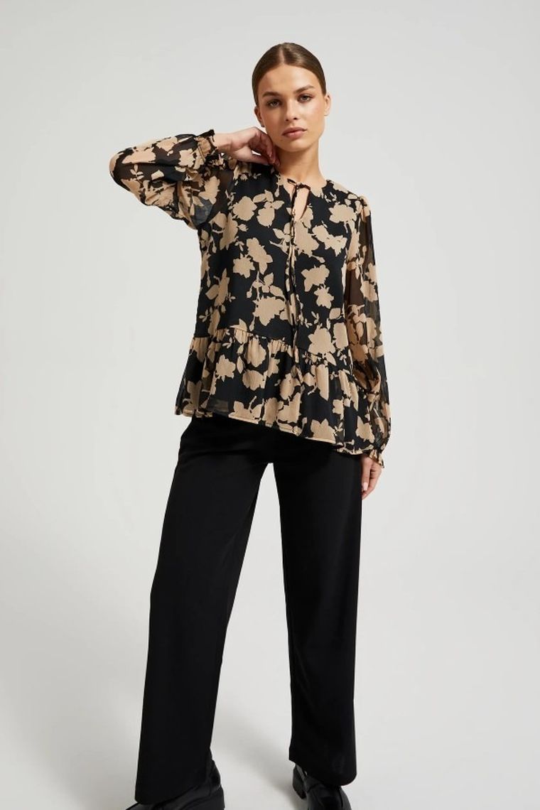 Koszula damska z długim rękawem, czarna, Moodo