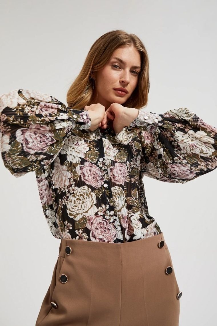 Koszula damska z długim rękawem, czarna, Moodo