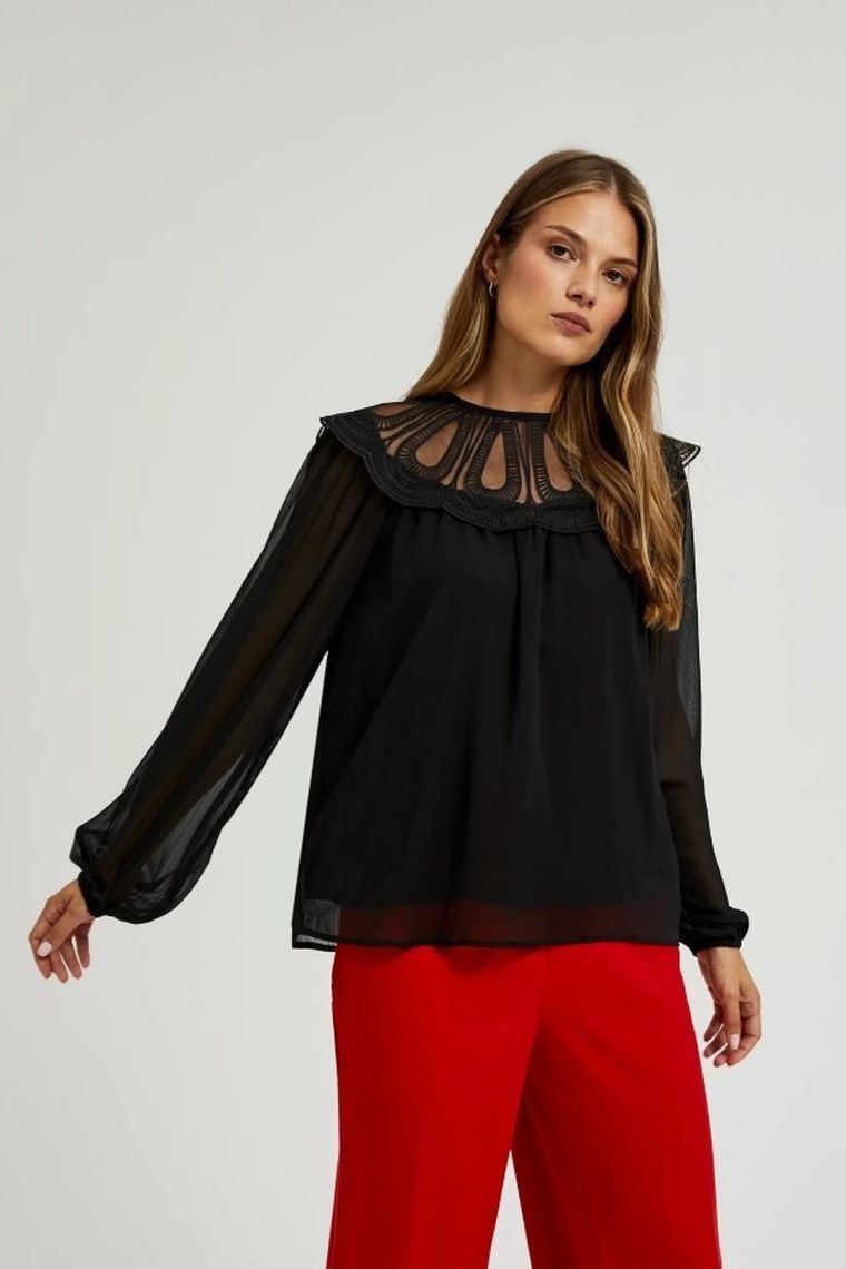 Koszula damska z długim rękawem, czarna, Moodo