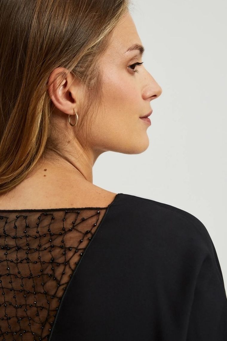 Koszula damska z długim rękawem, czarna, Moodo