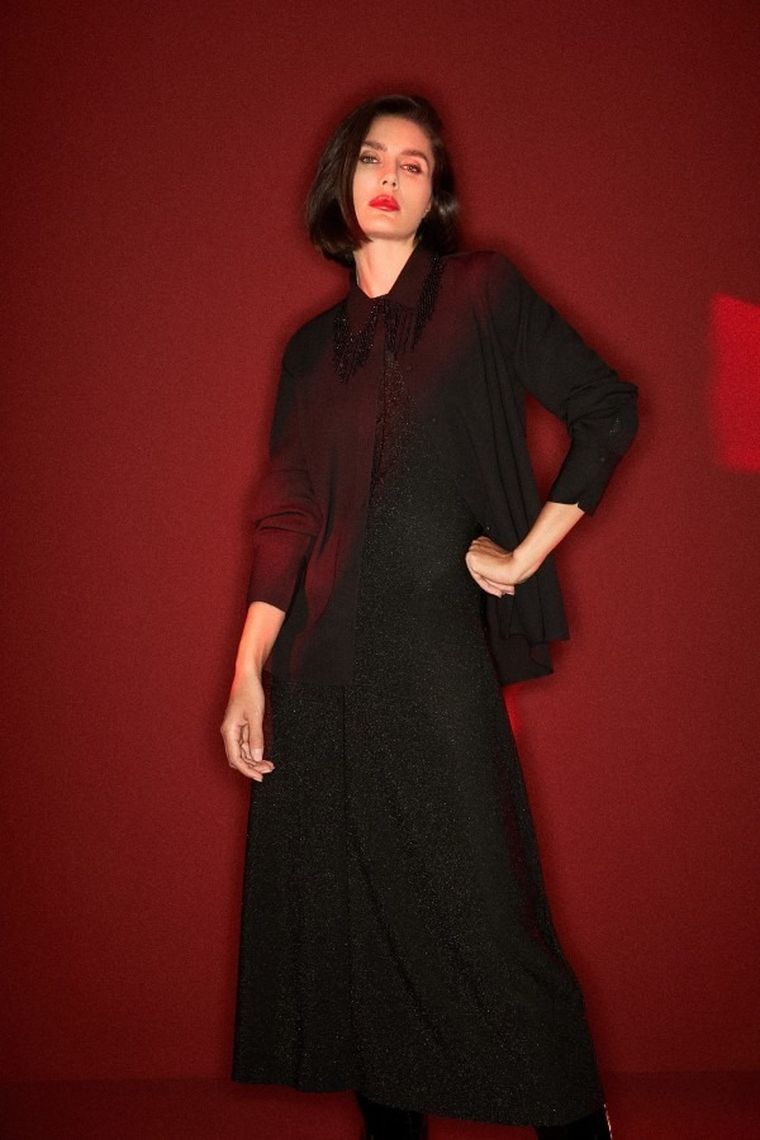 Koszula damska z długim rękawem, czarna, Moodo