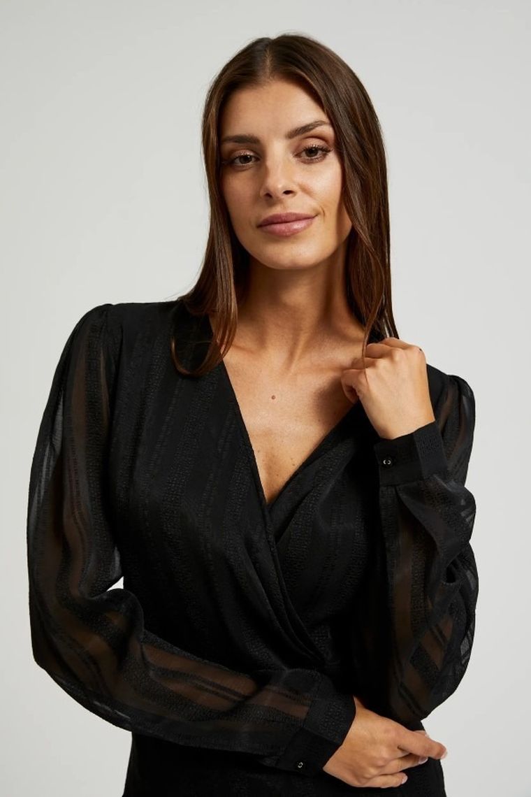 Koszula damska z długim rękawem, czarna, Moodo