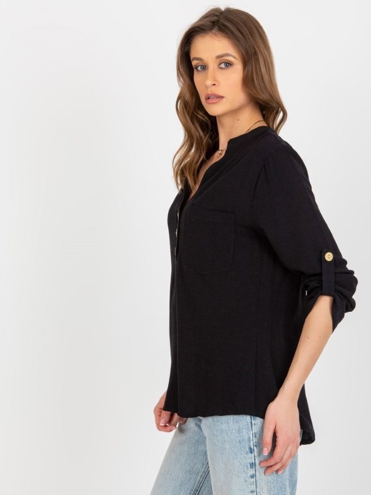Koszula damska z długim rękawem, czarna, Rue Paris