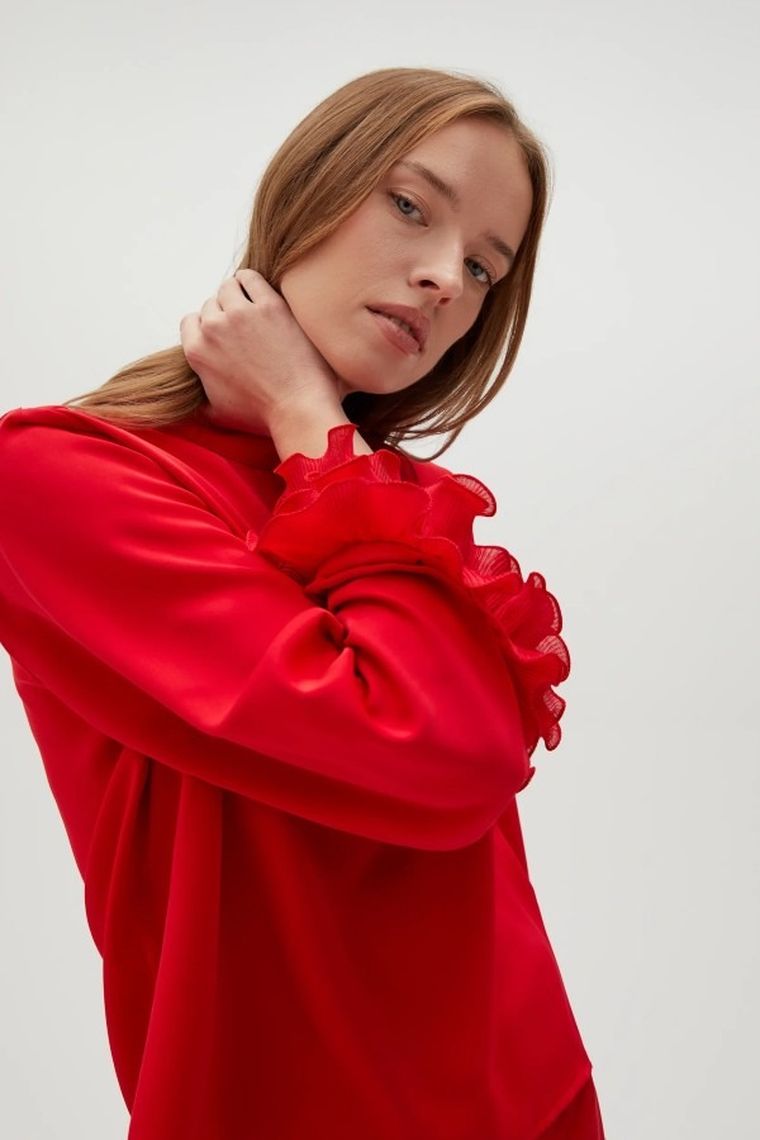 Koszula damska z długim rękawem, czerwona, Moodo